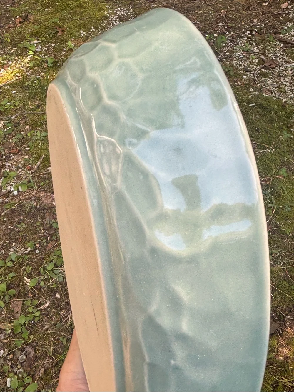 Artisan Studio Pottery 11” Oval Au Gratin Baking Serving Dish Textured Aqua Blue
